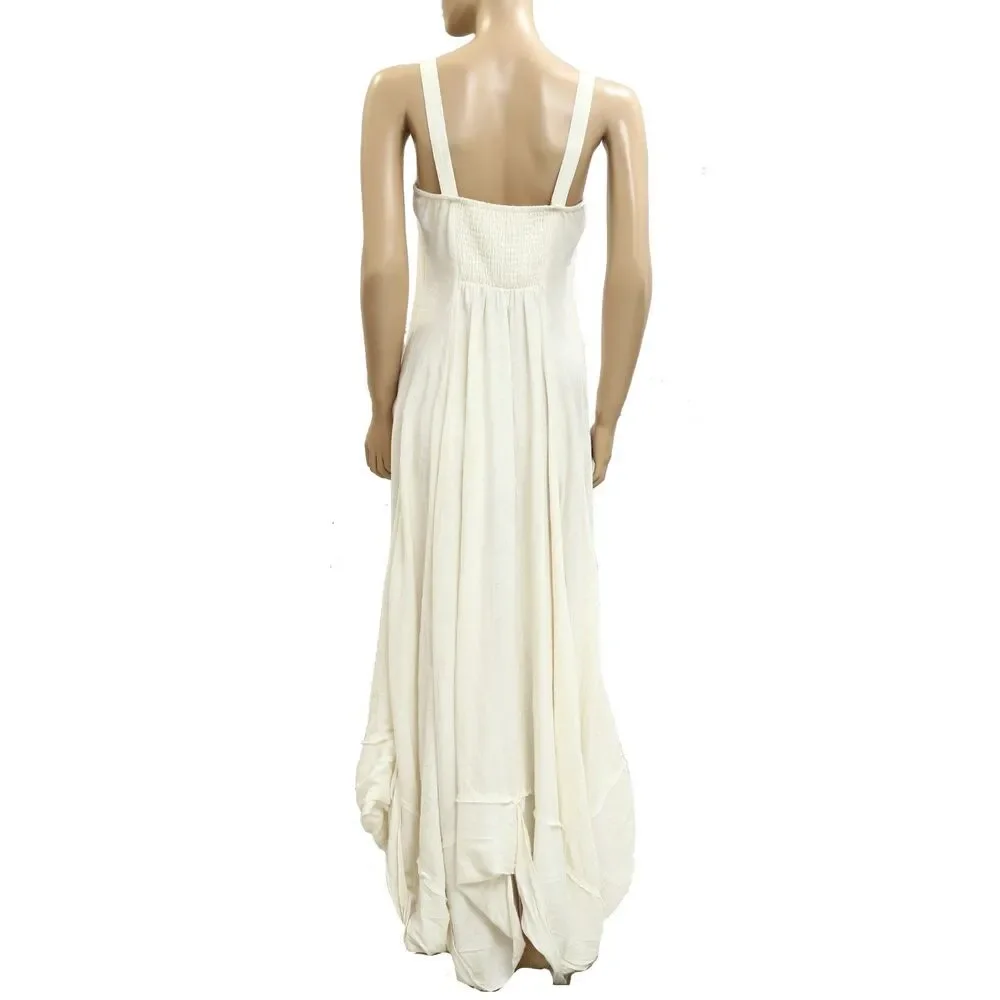 Free People What A Breeze Midi Dress Buttondown Smocked Sleeveless XS 281609